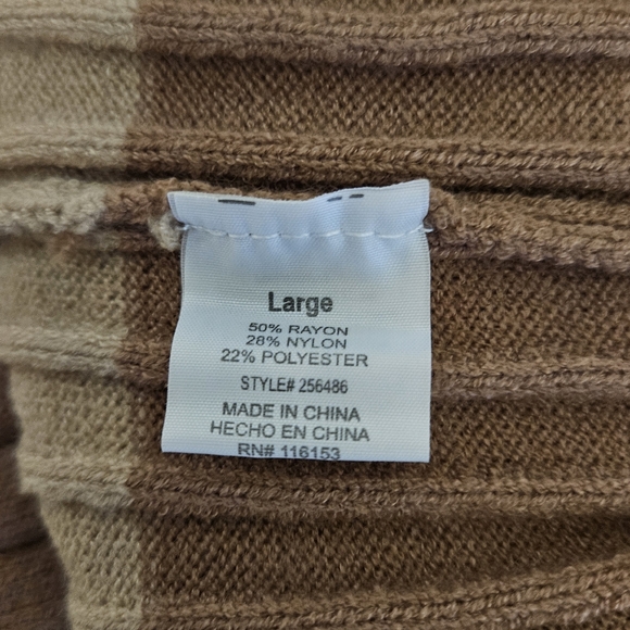 CLEARANCE Striped V-Neck Sweater - Cream and Brown - Picture 5 of 5